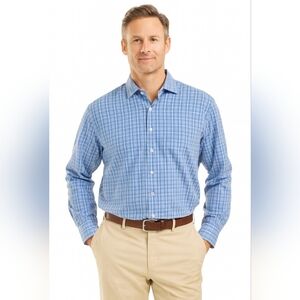 NWOT Peter Millar Summer Comfort Blue Plaid Long Sleeves Collar Shirt Men's XXL